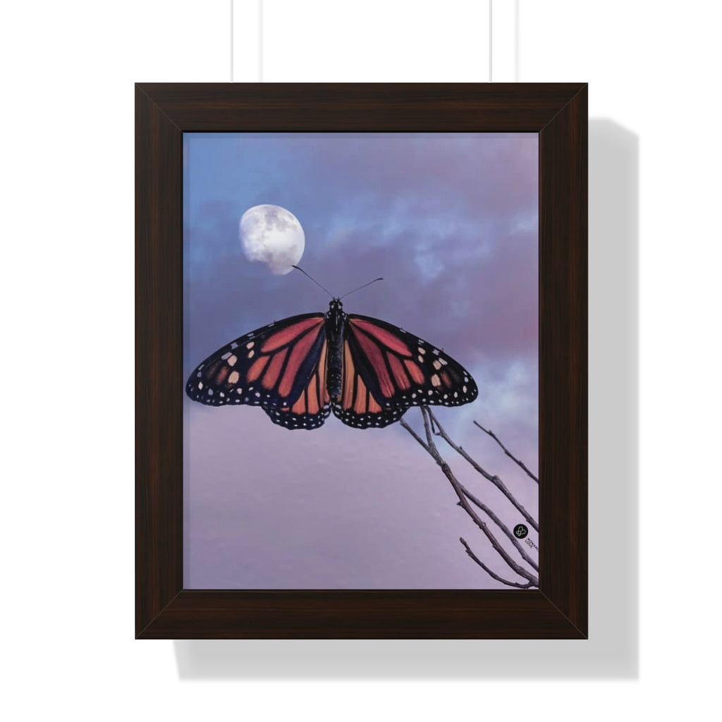 Monarch Love - Butterfly and the Moon - Framed Vertical Poster