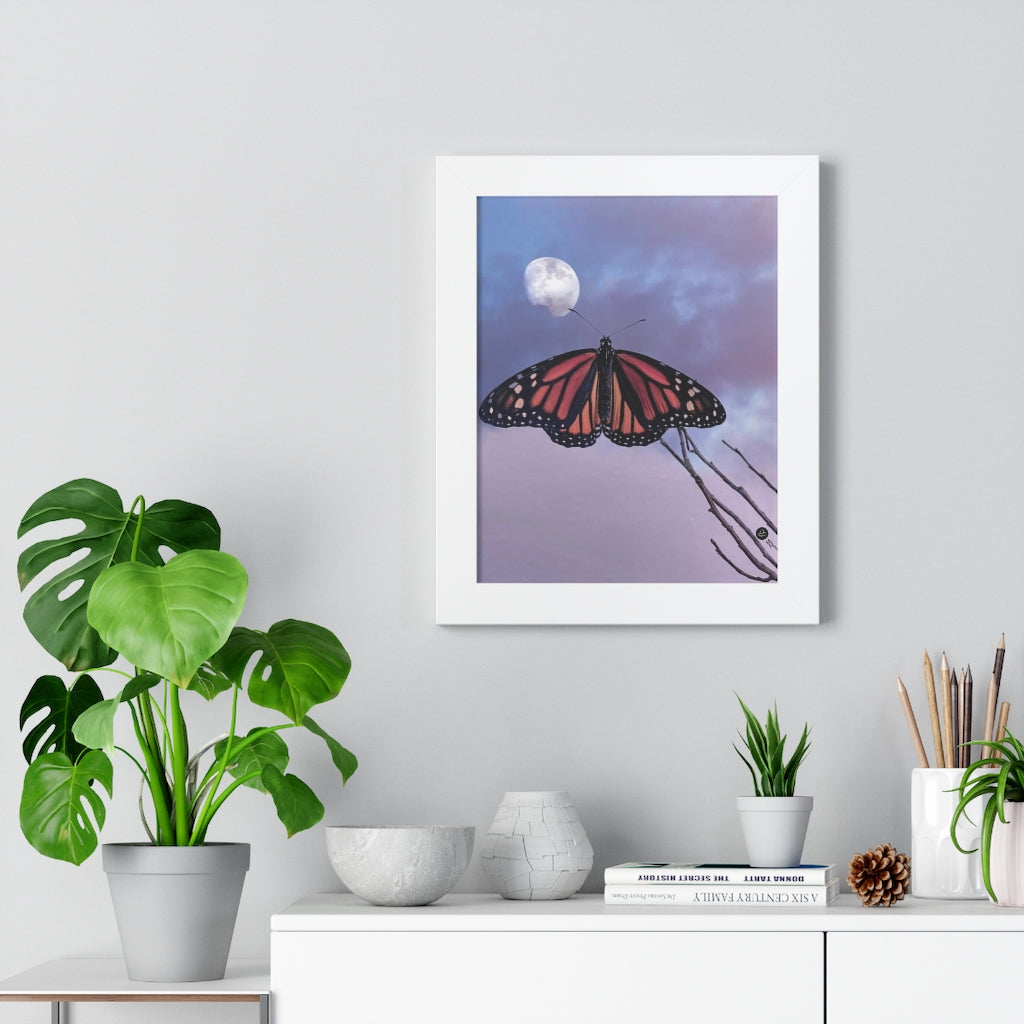 Monarch Love - Butterfly and the Moon - Framed Vertical Poster