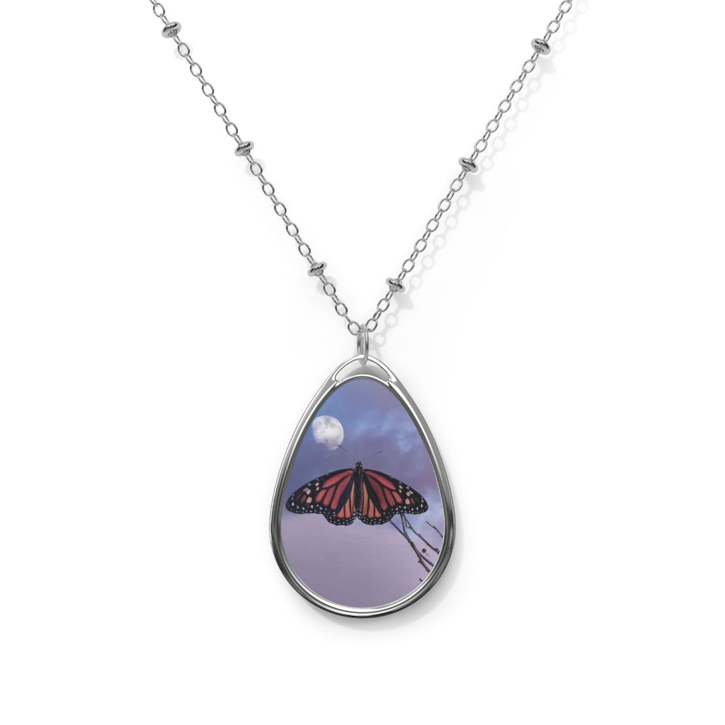 Monarch Love - Moon and Butterfly - Oval Necklace