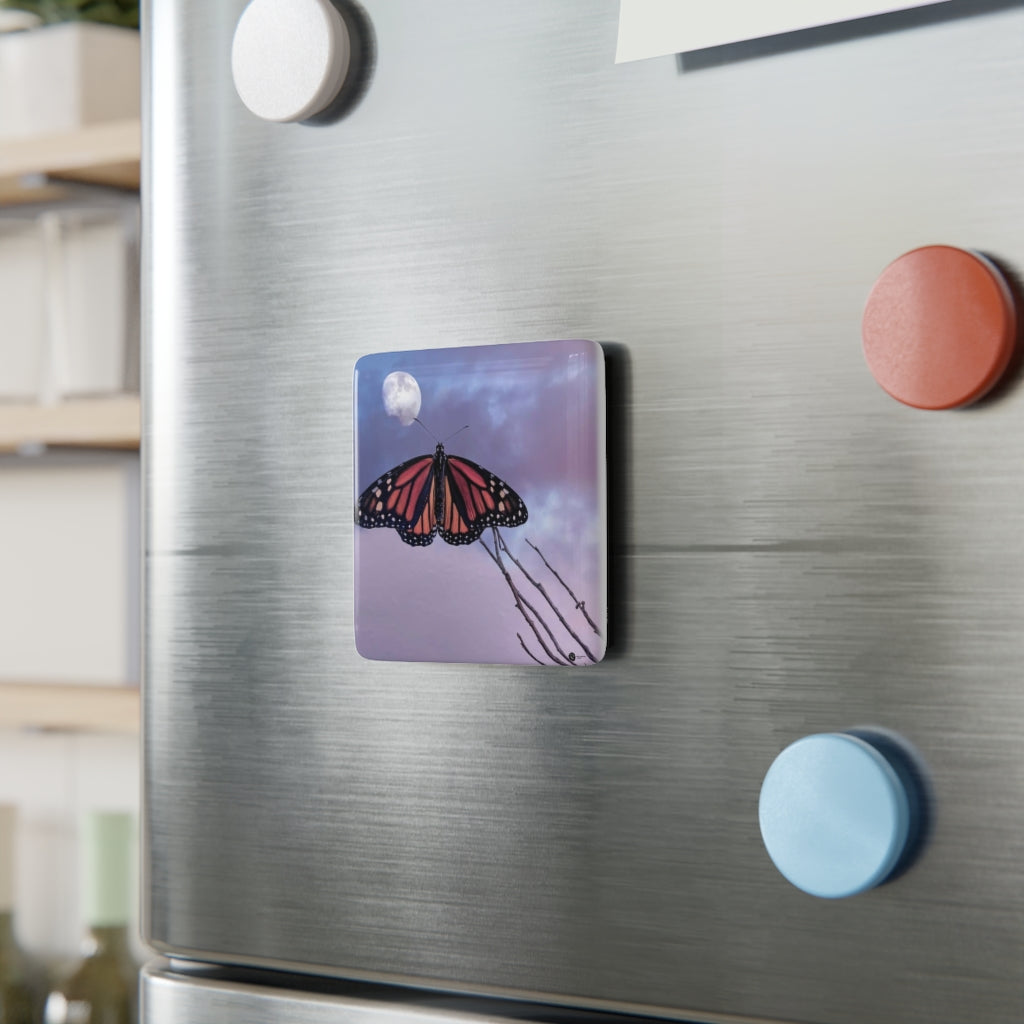 Monarch Love - Butterfly and the Moon - Square Porcelain Magnet