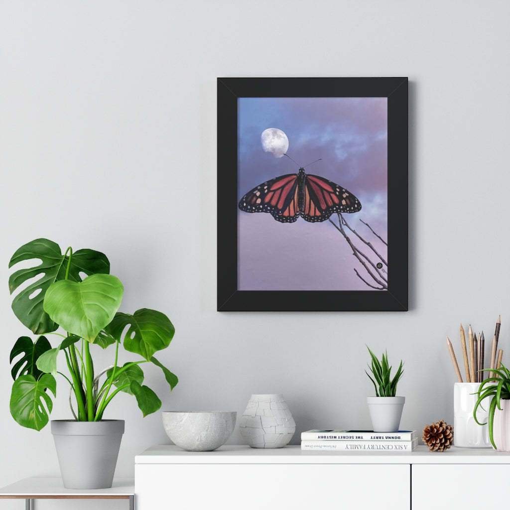 Monarch Love - Butterfly and the Moon - Framed Vertical Poster