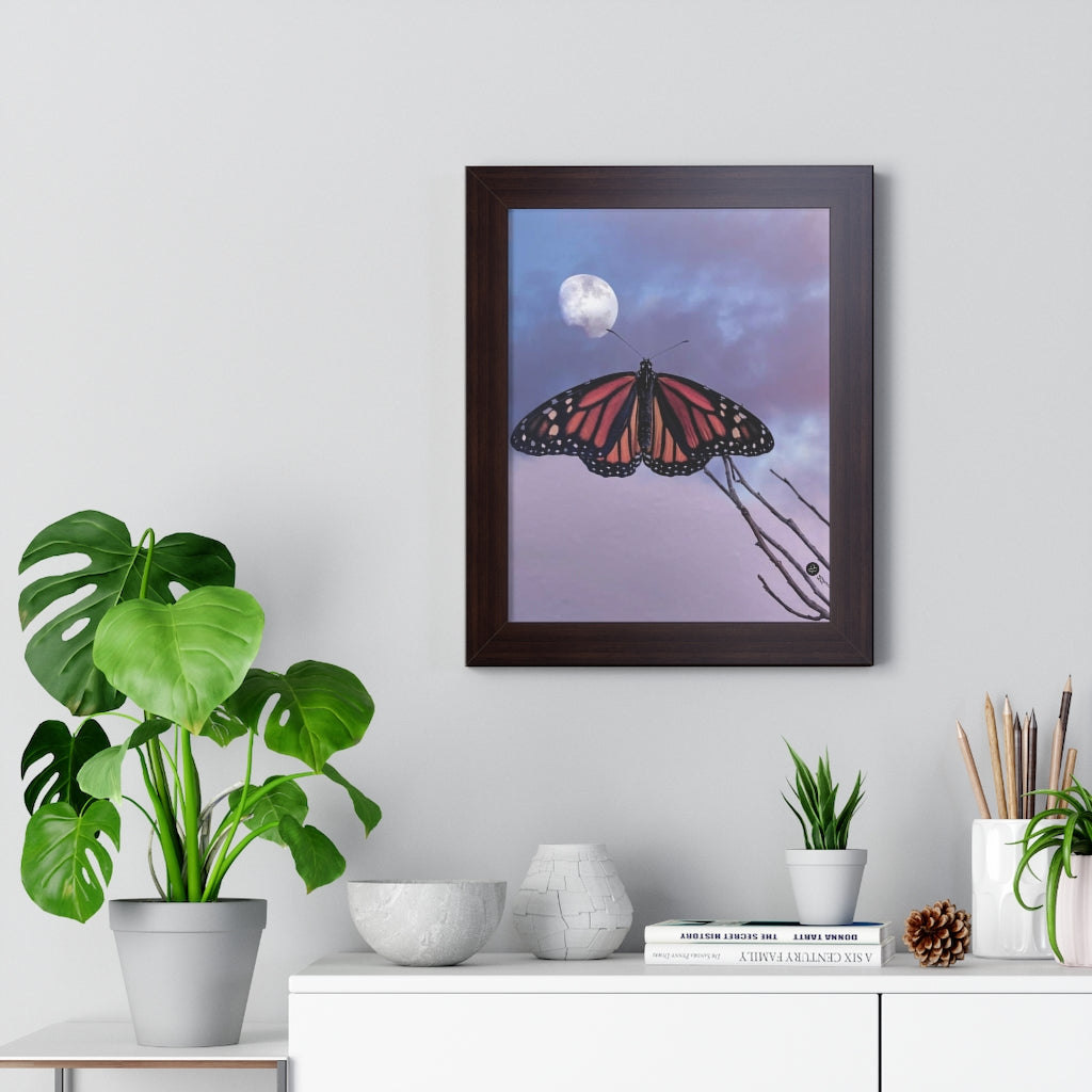 Monarch Love - Butterfly and the Moon - Framed Vertical Poster