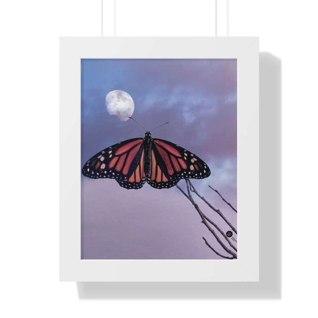 Monarch Love - Butterfly and the Moon - Framed Vertical Poster