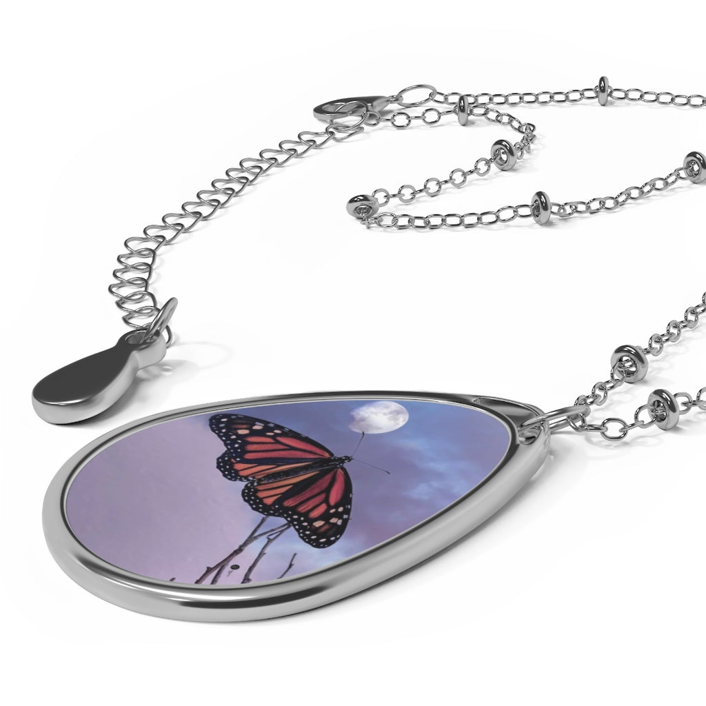 Monarch Love - Moon and Butterfly - Oval Necklace