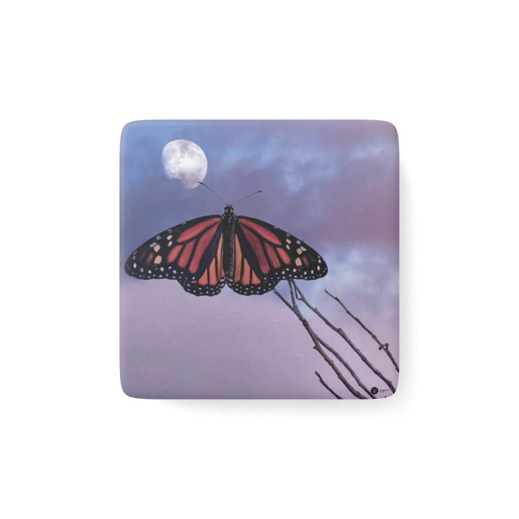 Monarch Love - Butterfly and the Moon - Square Porcelain Magnet